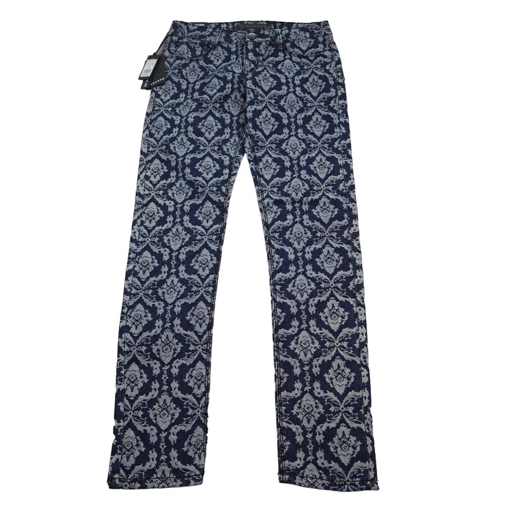 Monarda Jeans Pants Womens 3 Dark Blue Damask Mid Rise Straight Leg Bottoms
